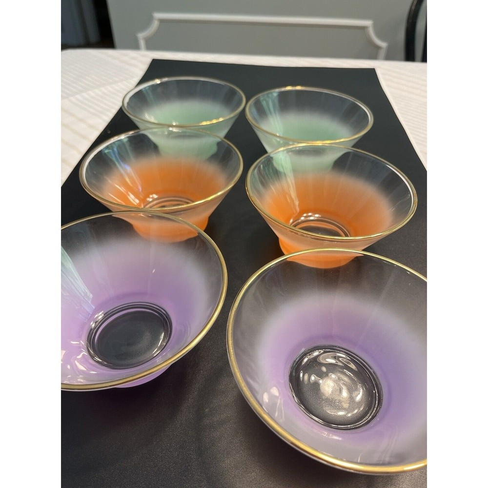 Set of 6 - Vintage West Virginia Blendo Glass Salad Dessert Bowls - 3 Colors